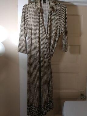 Lane Bryant Cream and Black Geometric Maxi Wrap Dress
